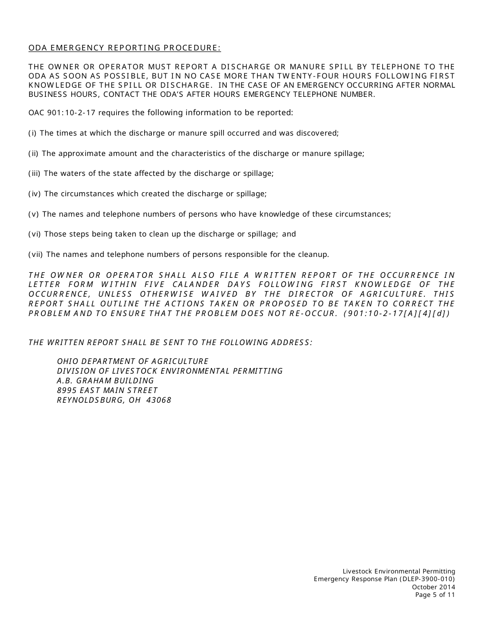 Form DLEP-3900-010 Emergency Response Plan - Ohio, Page 5