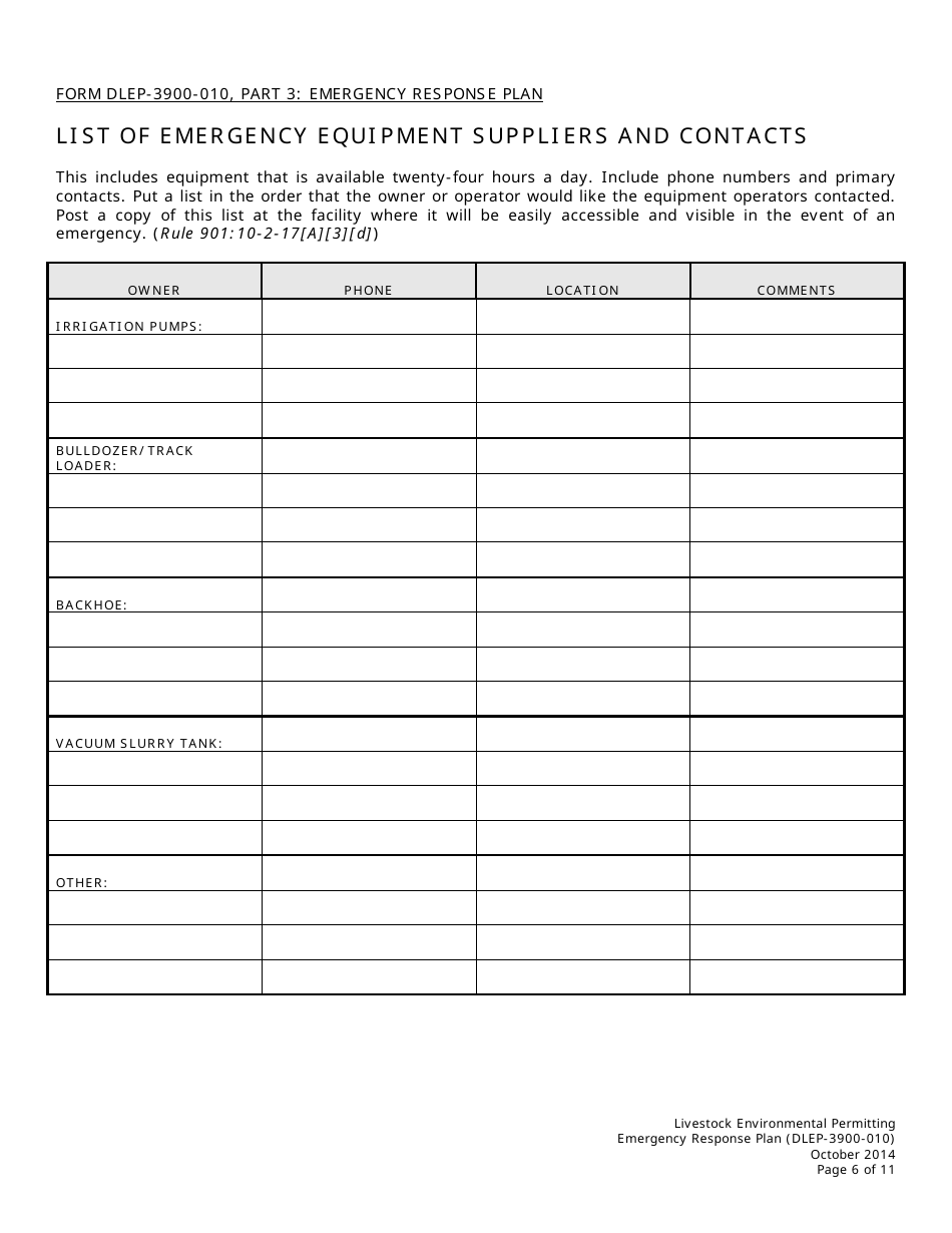 Form DLEP-3900-010 Emergency Response Plan - Ohio, Page 6