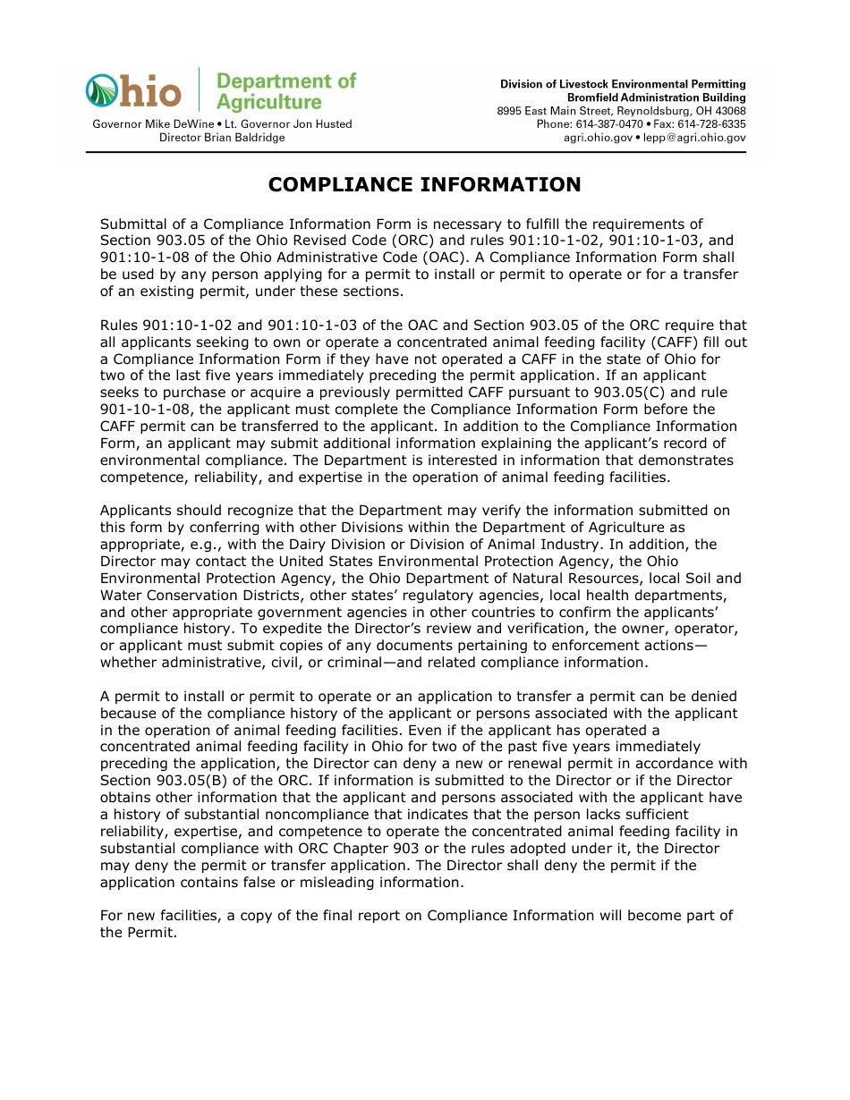 Form DLEP-3900-002 Compliance Information - Ohio, Page 1