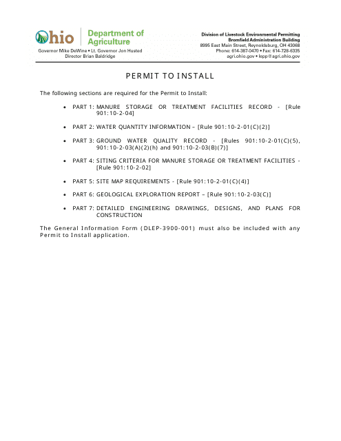 Form DLEP-3900-005 Permit to Install - Ohio