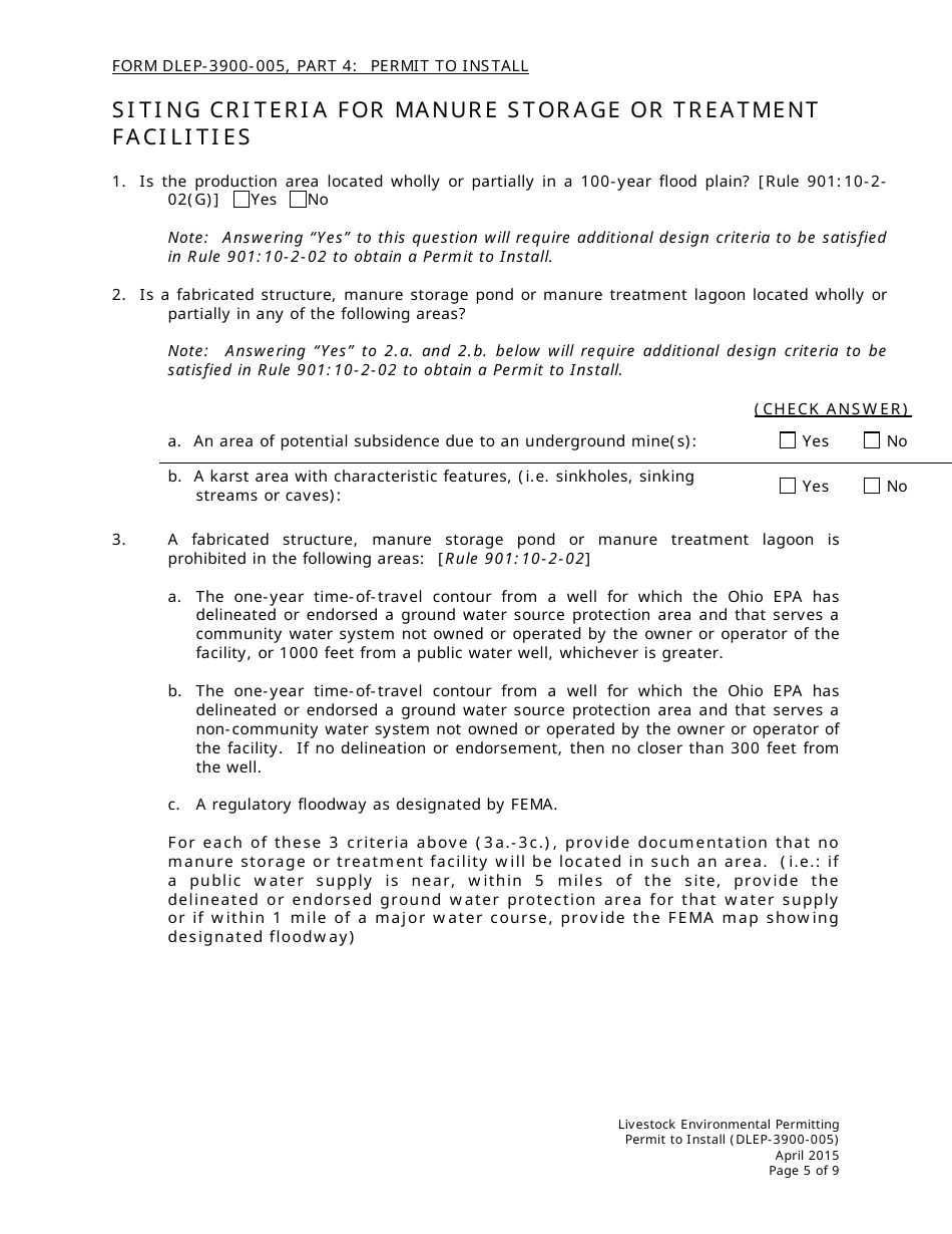 Form DLEP-3900-005 Permit to Install - Ohio, Page 5
