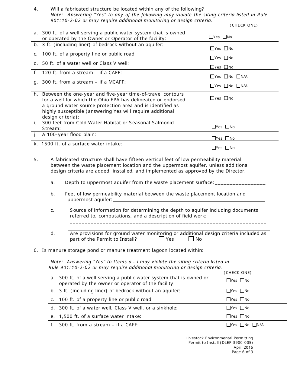 Form DLEP-3900-005 Permit to Install - Ohio, Page 6
