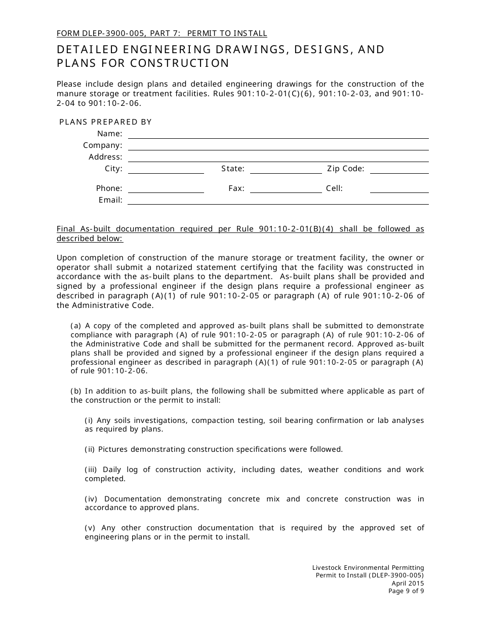 Form DLEP-3900-005 Permit to Install - Ohio, Page 9