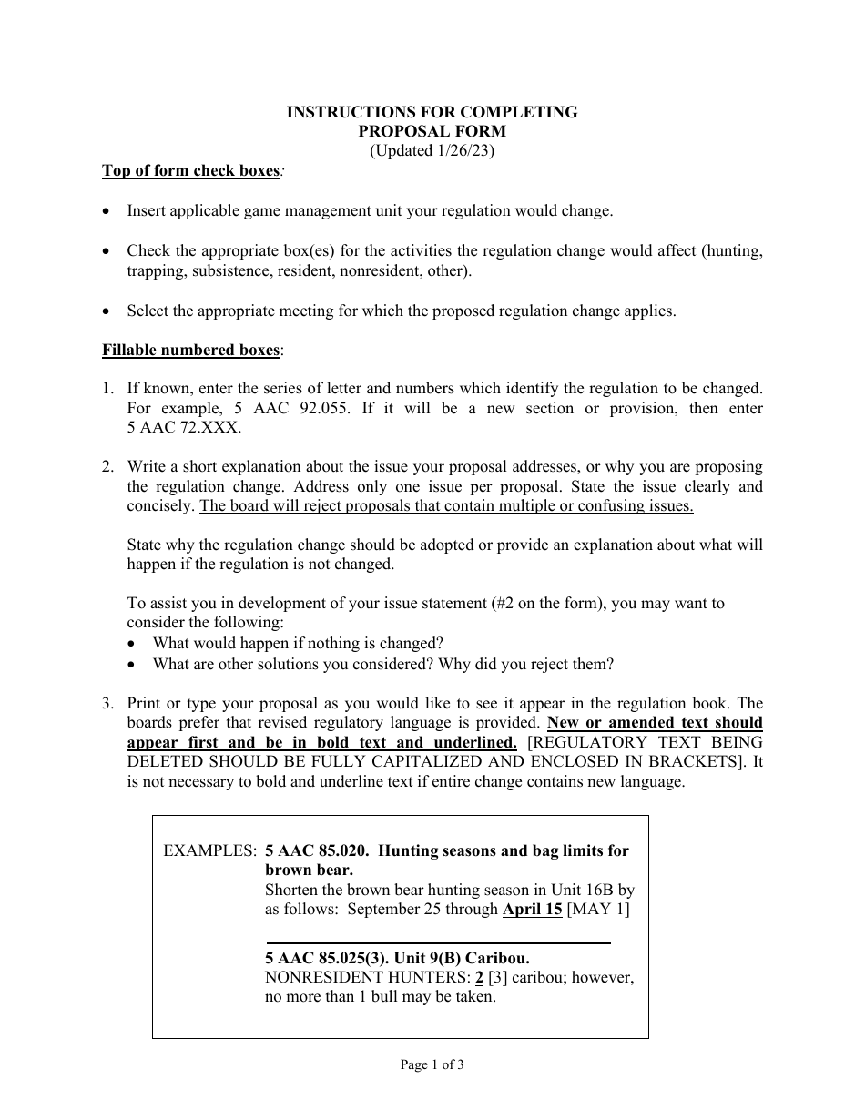 Regulation Proposal Form - Alaska, Page 1