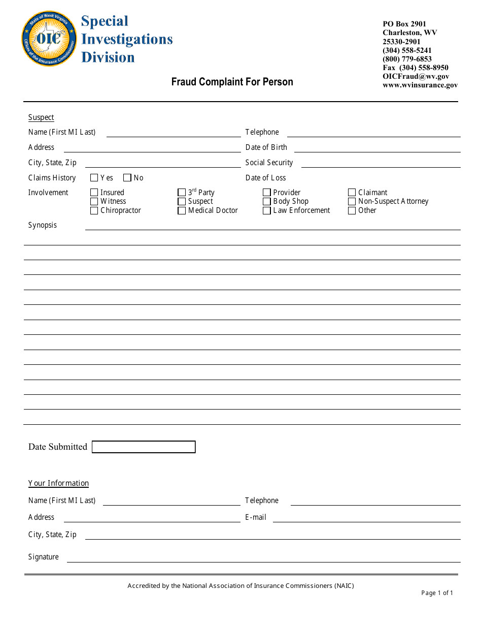 West Virginia Fraud Complaint for Person Fill Out, Sign Online and
