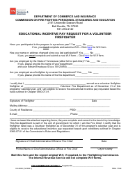 Document preview: Form IN-2036 Educational Incentive Pay Request for a Volunteer Firefighter - Tennessee