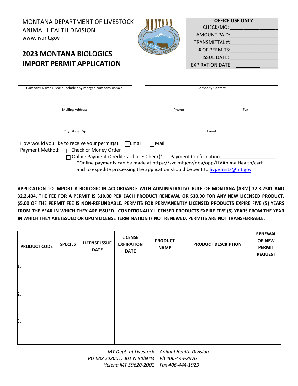 2023 Montana Montana Import Permit Application Biologics Download