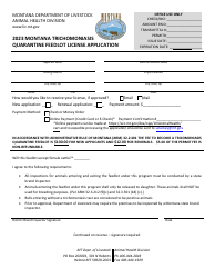 Montana Trichomoniasis Quarantine Feedlot License Application - Montana