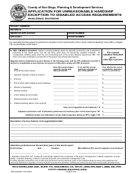 Document preview: Form PDS644 Application for Unreasonable Hardship Exception to Disabled Access Requirements - County of San Diego, California