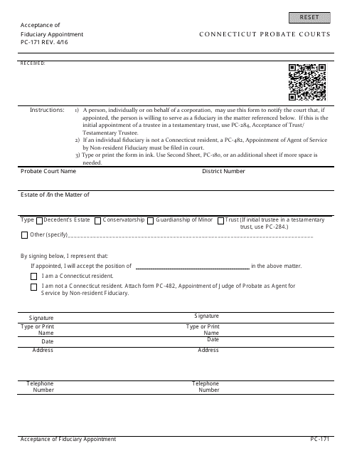 Form PC-171 Acceptance of Fiduciary Appointment - Connecticut
