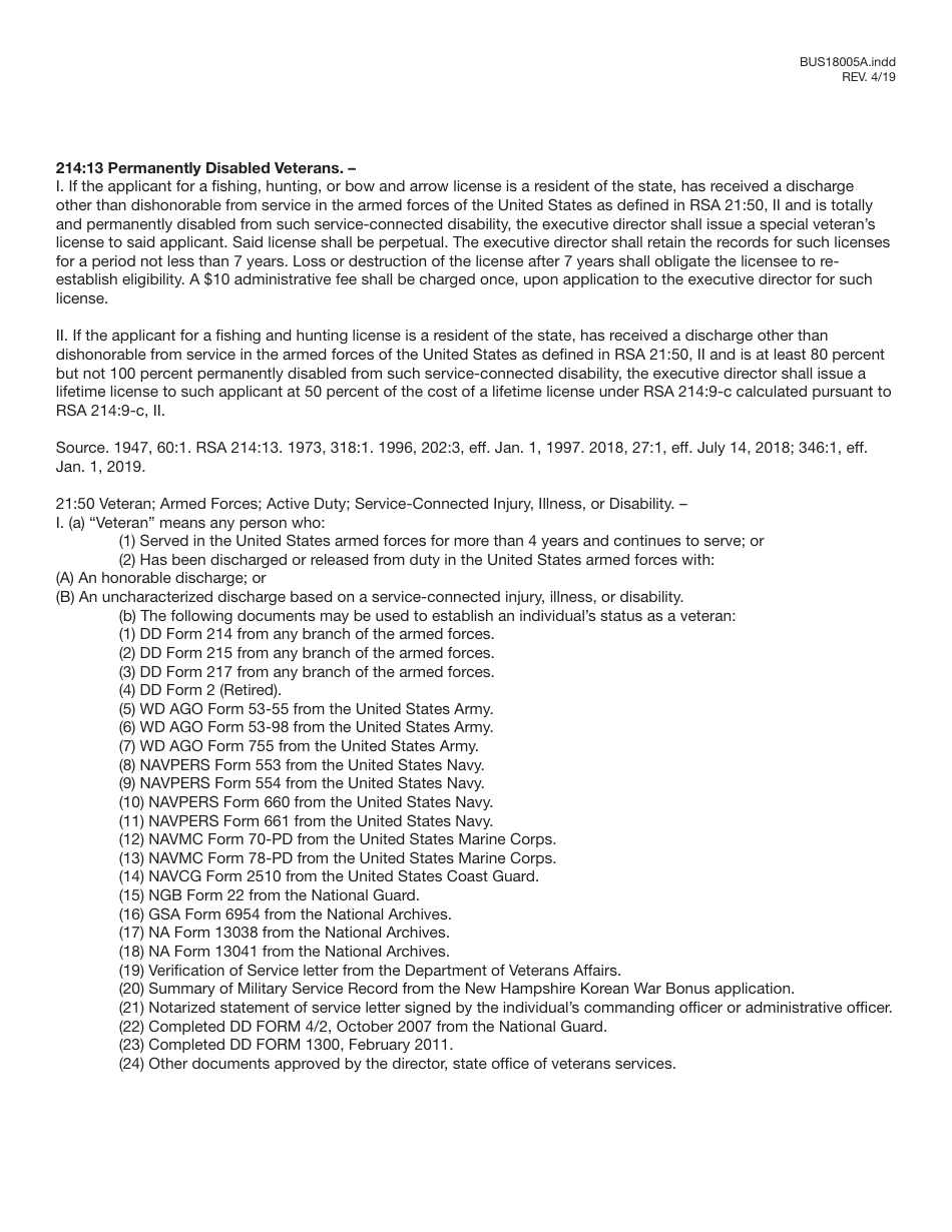 Form BUS18005A Application for New Hampshire Disabled Veterans License - New Hampshire, Page 4
