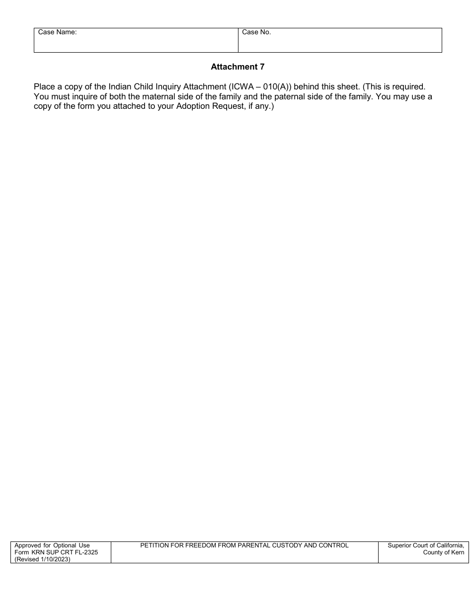 Form KRN SUP CRT FL-2325 Petition for Freedom From Parental Custody and Control - County of Kern, California, Page 11