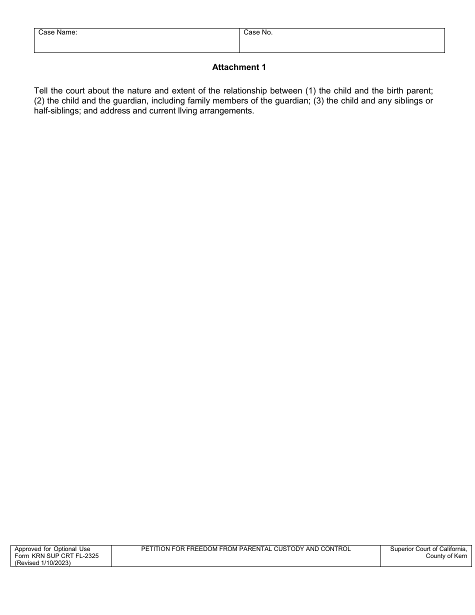 Form KRN SUP CRT FL-2325 Petition for Freedom From Parental Custody and Control - County of Kern, California, Page 5