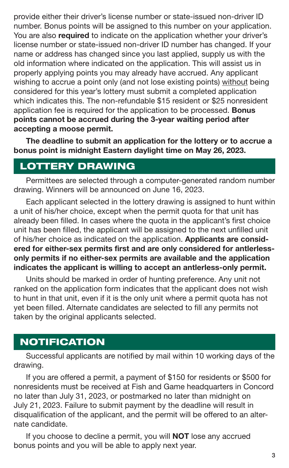 Moose Lottery Application - New Hampshire, Page 3