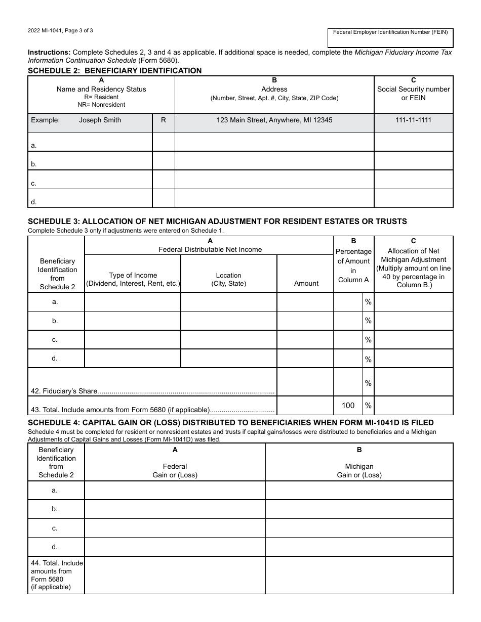 Form MI-1041 Michigan Fiduciary Income Tax Return - Michigan, Page 3