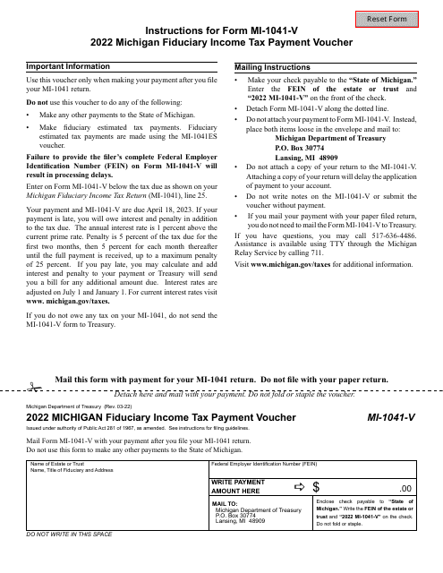 Form MI-1041-V 2022 Printable Pdf