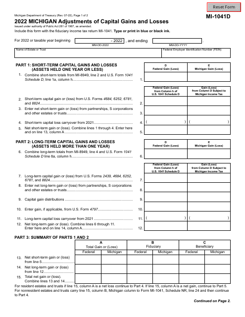 Form MI-1041D 2022 Printable Pdf