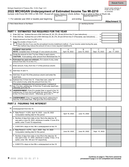 Form MI-2210 2022 Printable Pdf