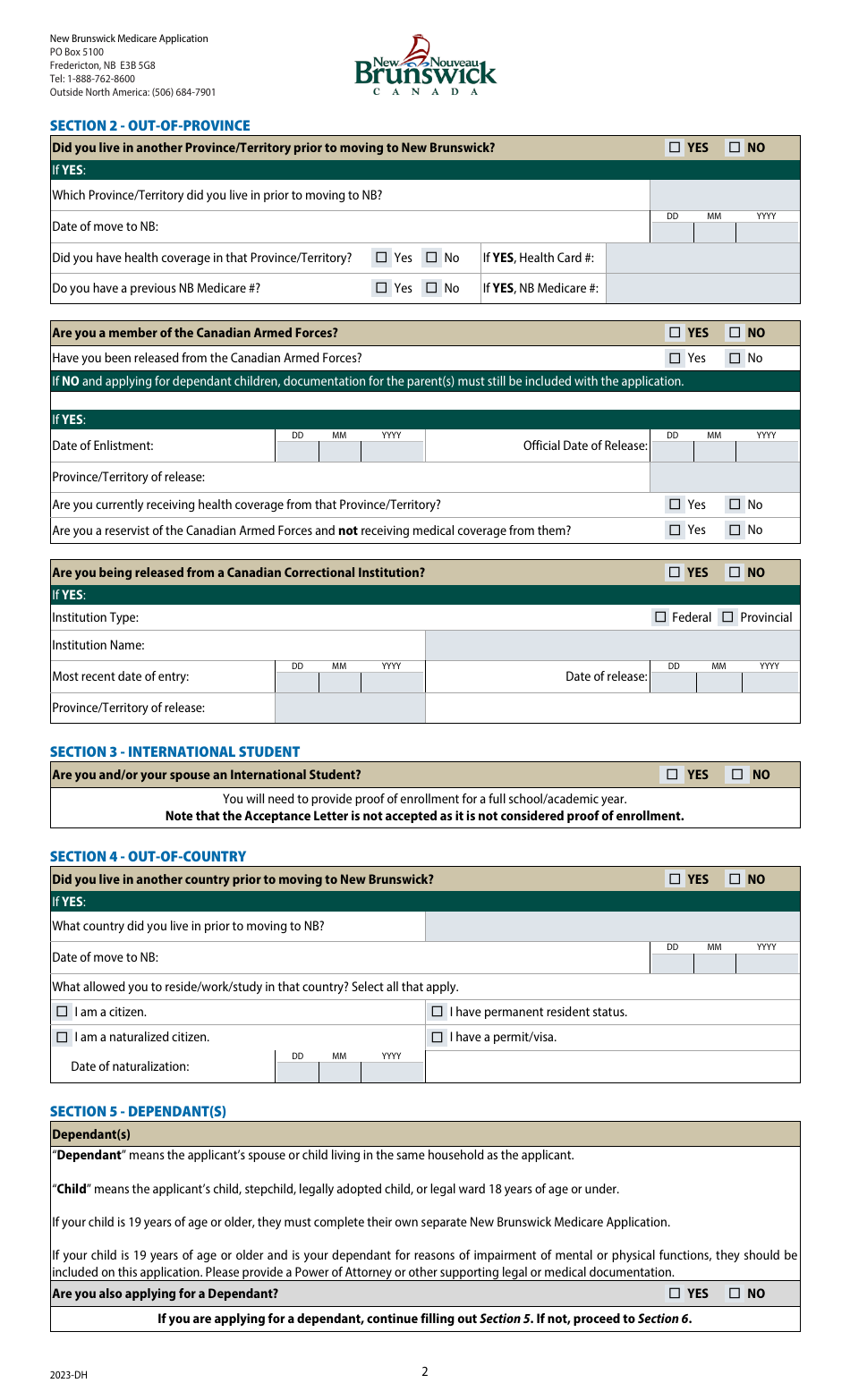 New Brunswick Medicare Application - New Brunswick, Canada, Page 2