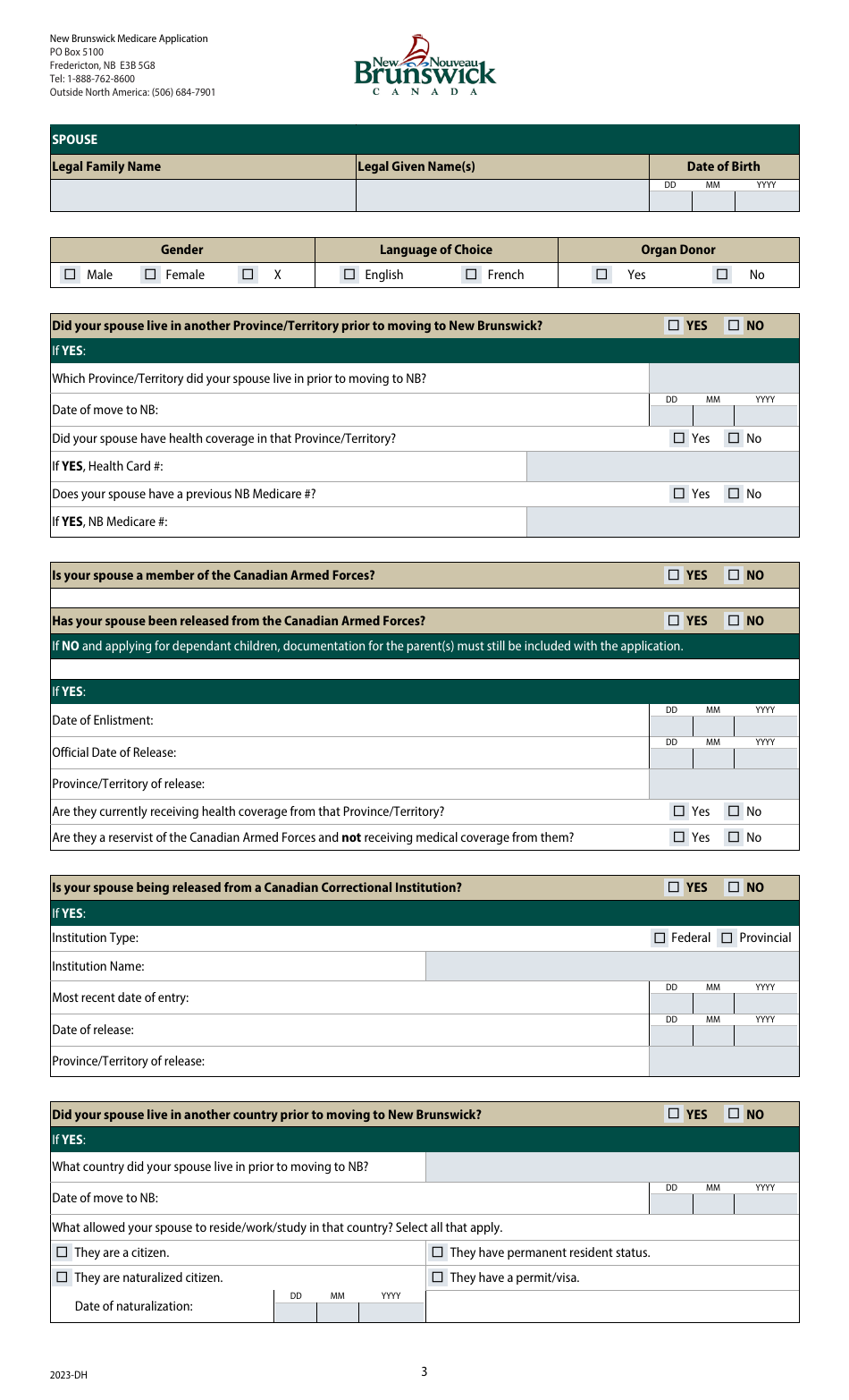 New Brunswick Medicare Application - New Brunswick, Canada, Page 3