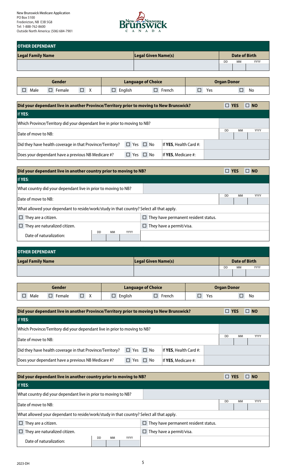 New Brunswick Medicare Application - New Brunswick, Canada, Page 5