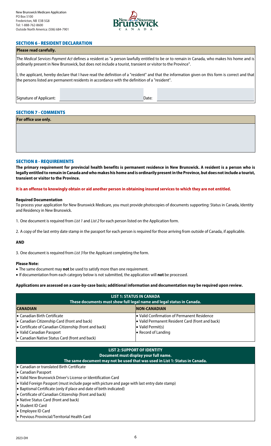 New Brunswick Medicare Application - New Brunswick, Canada, Page 6