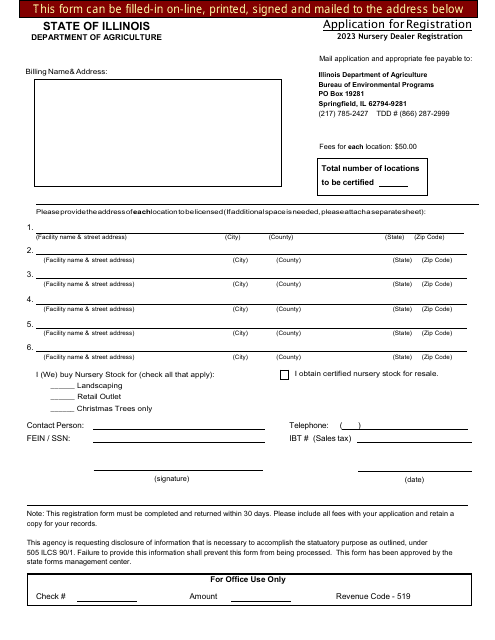 Nursery Dealer Registration Application - Illinois, 2023
