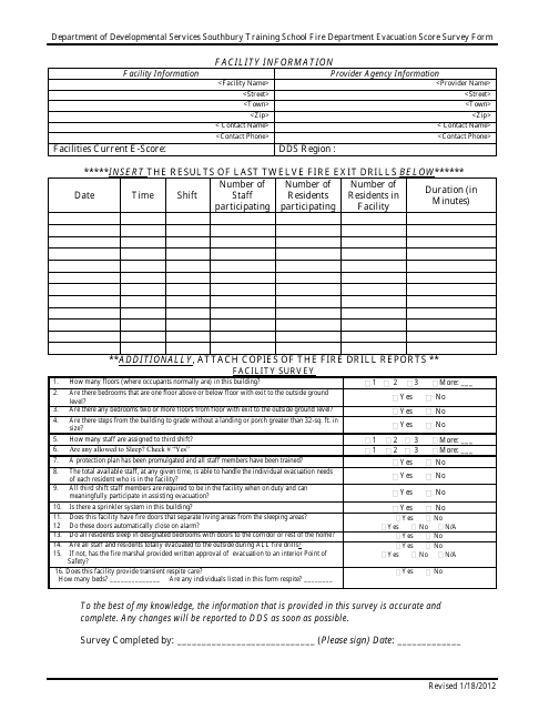 Evacuation Score Survey Form - Connecticut Download Pdf