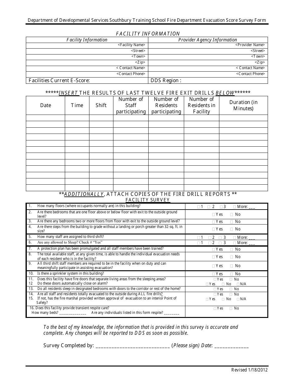 Evacuation Score Survey Form - Connecticut, Page 1