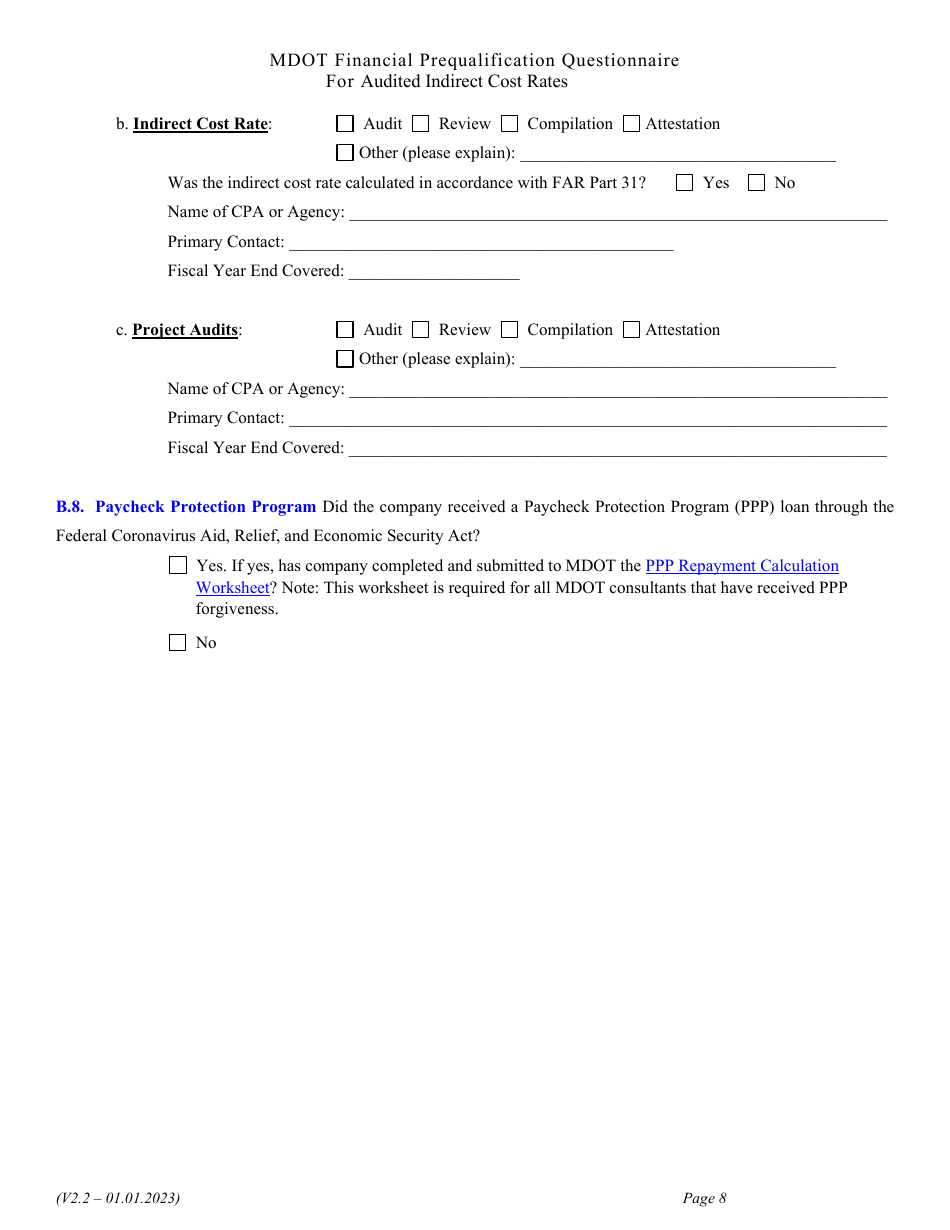 Mdot Financial Prequalification Questionnaire for Audited Indirect Cost Rates - Michigan, Page 17