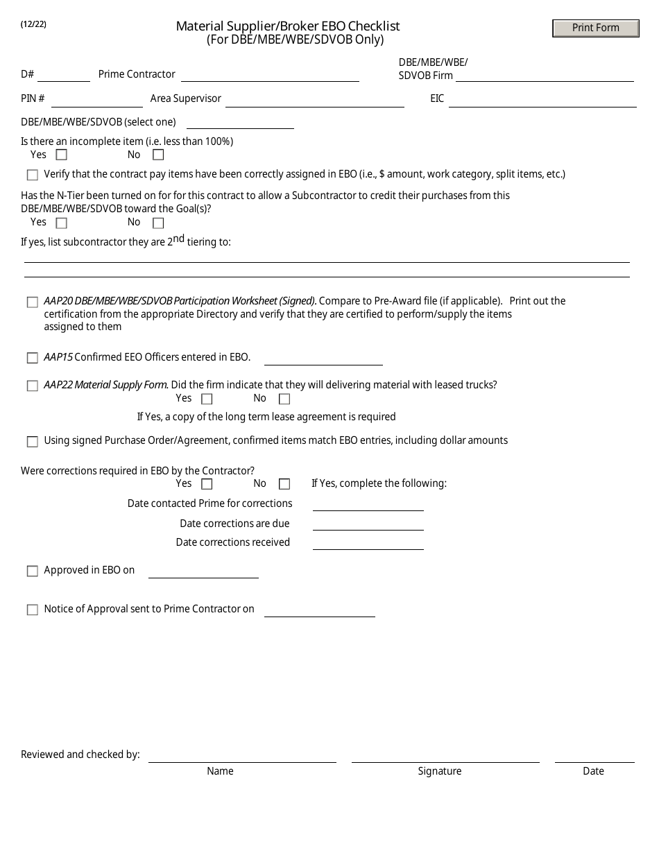 New York Material Supplier/Broker Ebo Checklist (For Dbe/Mbe/Wbe/Sdvob ...