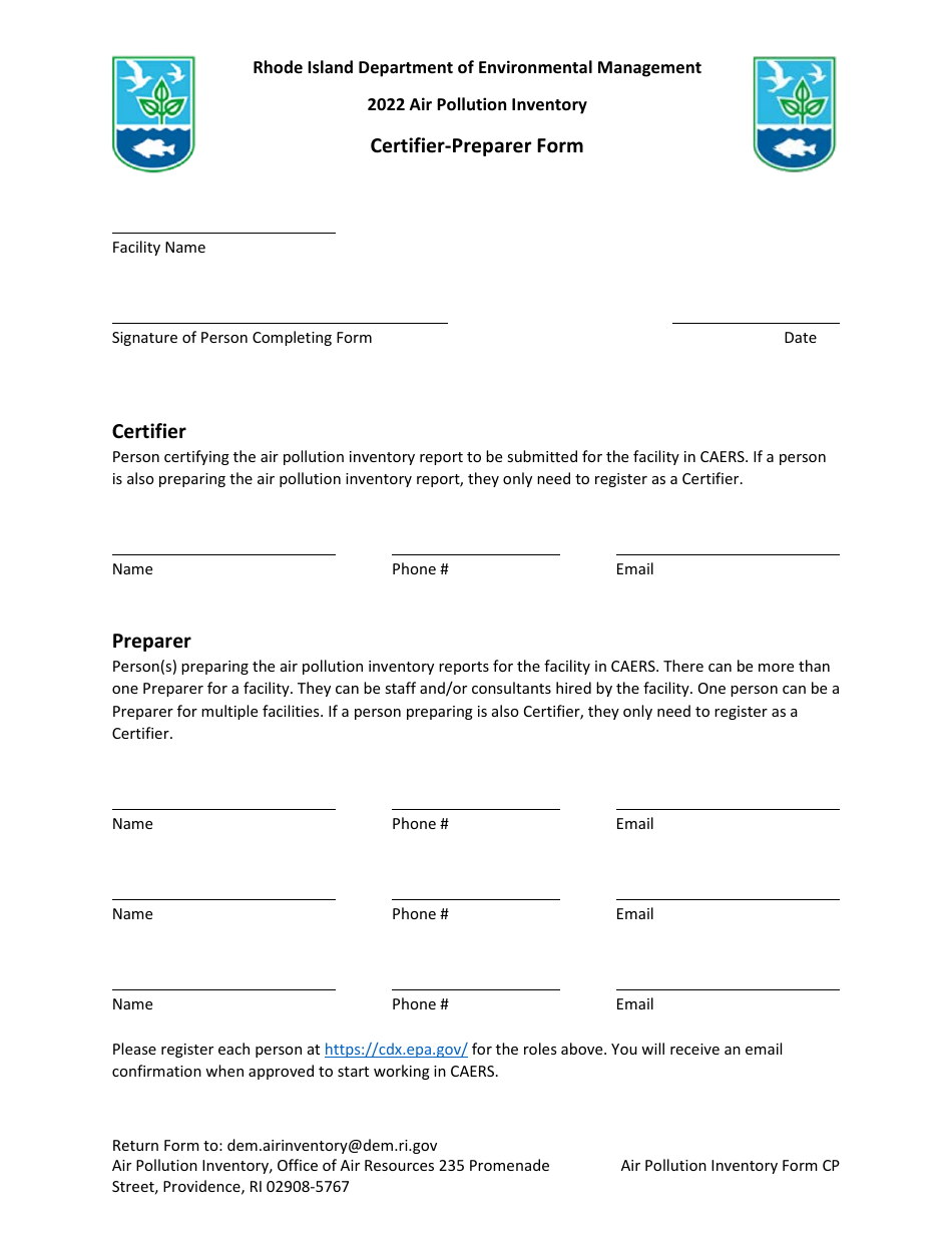 API Form CP Certifier-Preparer Form - Rhode Island, Page 1