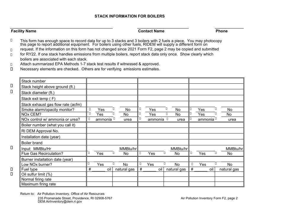 API Form F2 Fuel Burning Form for Fuel Burned in Boilers - Rhode Island, Page 3