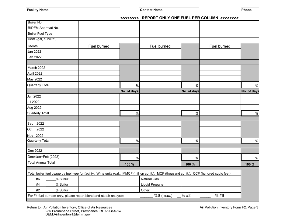 API Form F2 Fuel Burning Form for Fuel Burned in Boilers - Rhode Island, Page 5