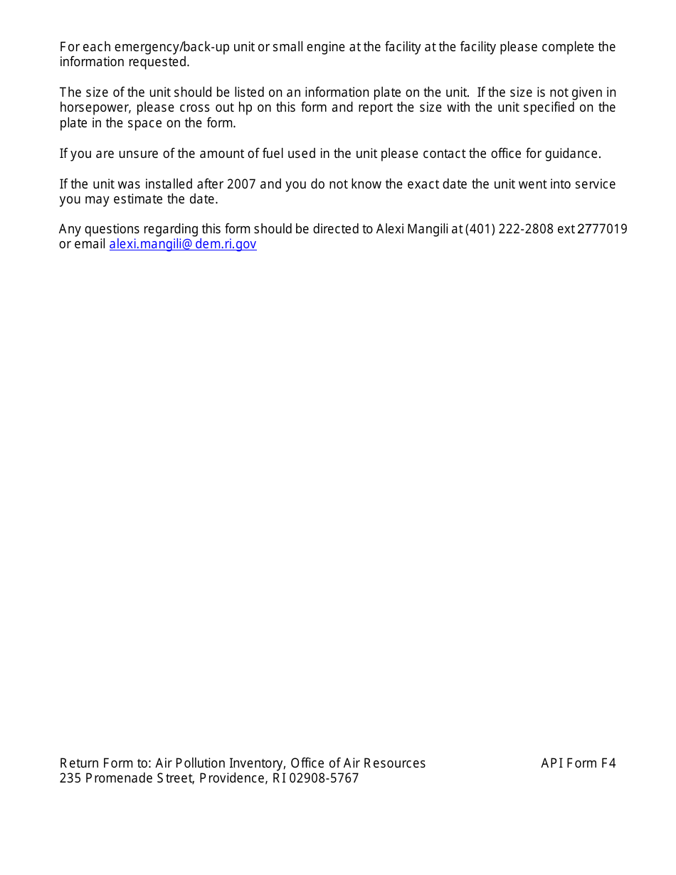 API Form F4 Generators - Rhode Island, Page 2