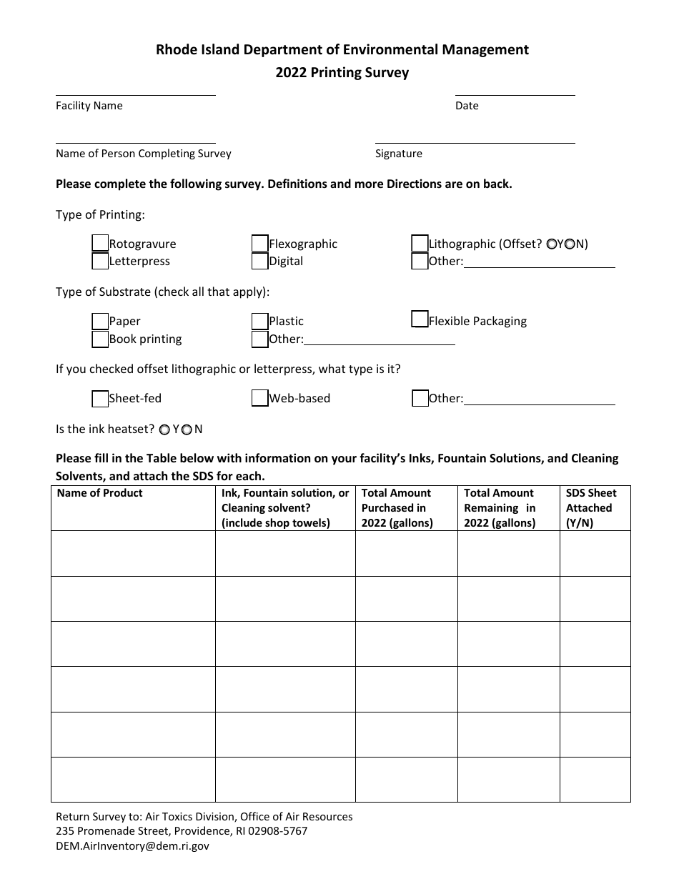 API Form L Printing Survey - Rhode Island, Page 1