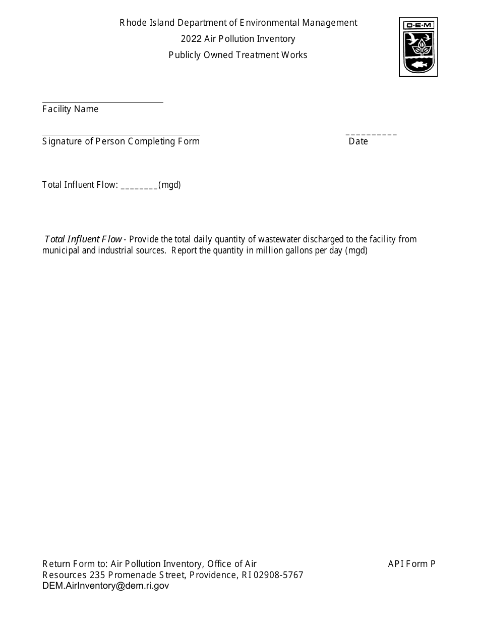 API Form P Publicly Owned Treatment Works - Rhode Island, Page 1