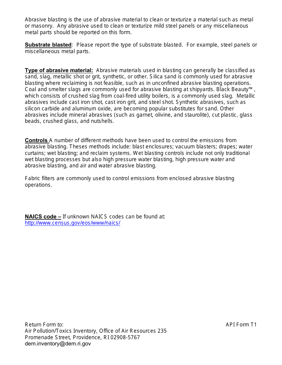API Form T1 Abrasive Blasting - Rhode Island, Page 2