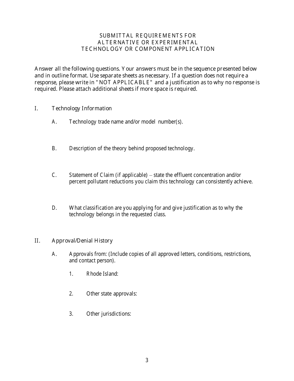Application Form for Alternative / Experimental Technology - Rhode Island, Page 3