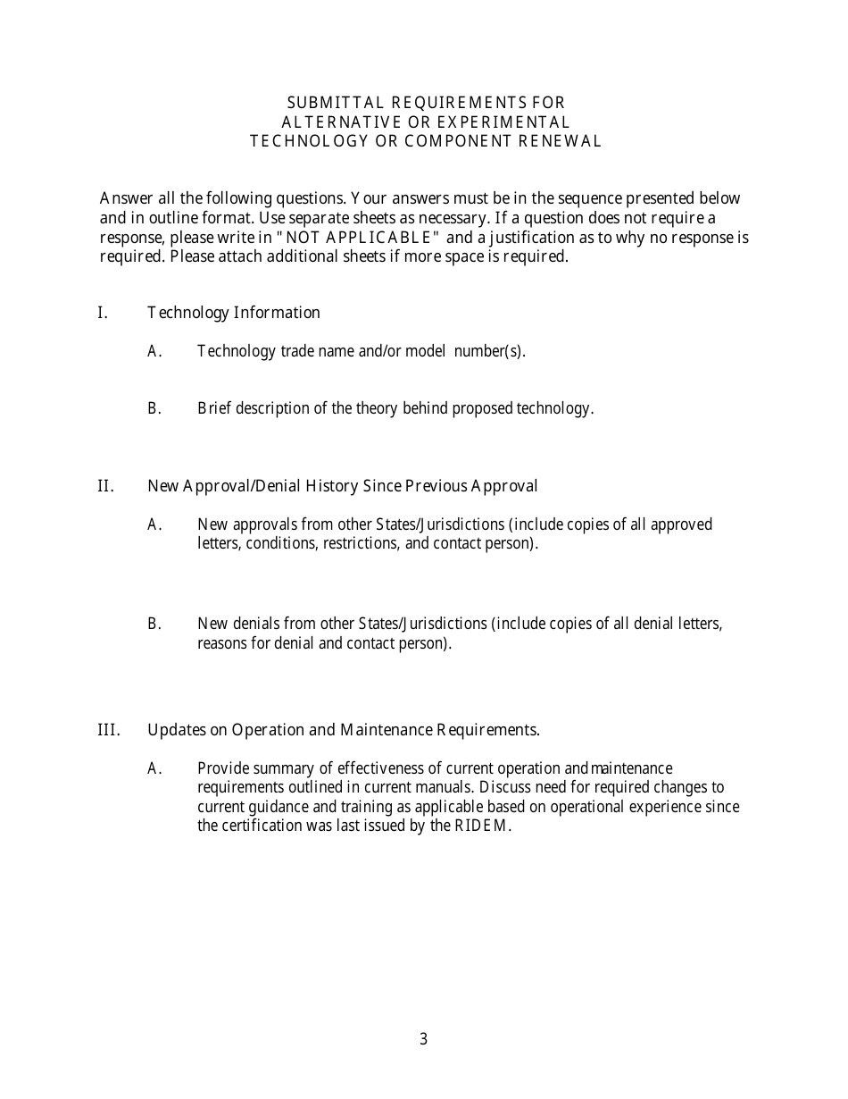 Renewal Form for Alternative / Experimental Technology - Rhode Island, Page 3