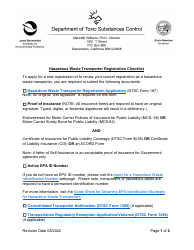 Hazardous Waste Transporter Registration Checklist - California