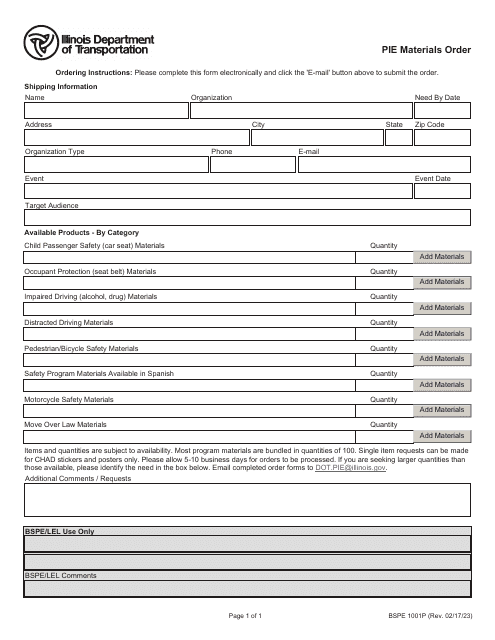 Form BSPE1001P  Printable Pdf