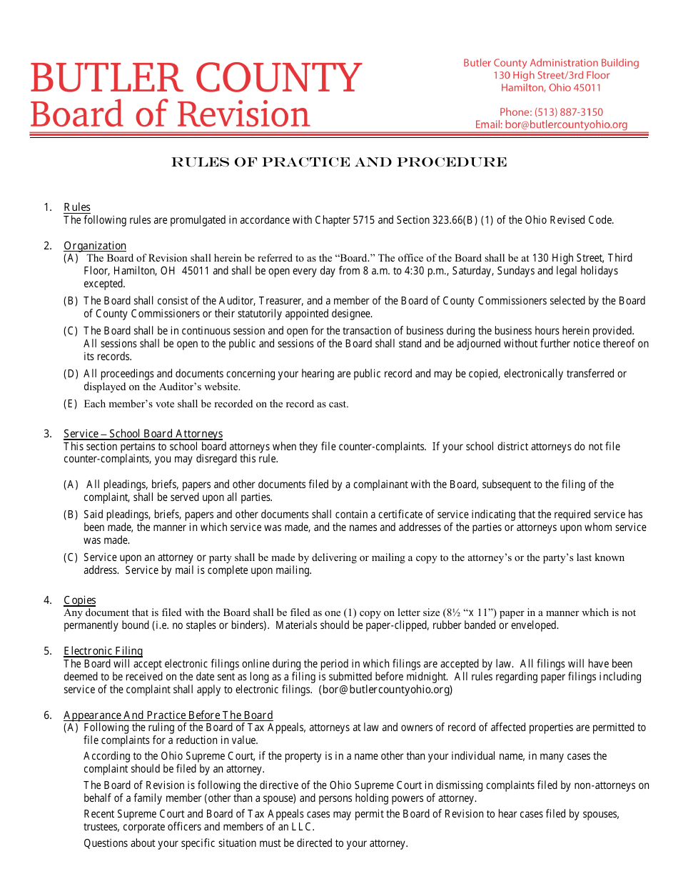 Form DTE1 Complaint Against the Valuation of Real Property - Butler County, Ohio, Page 5