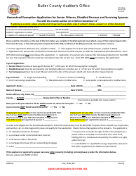 Document preview: Form DTE105A Homestead Exemption Application for Senior Citizens, Disabled Persons and Surviving Spouses - Butler County, Ohio, 2023