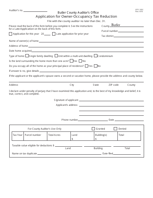 Form DTE105C  Printable Pdf