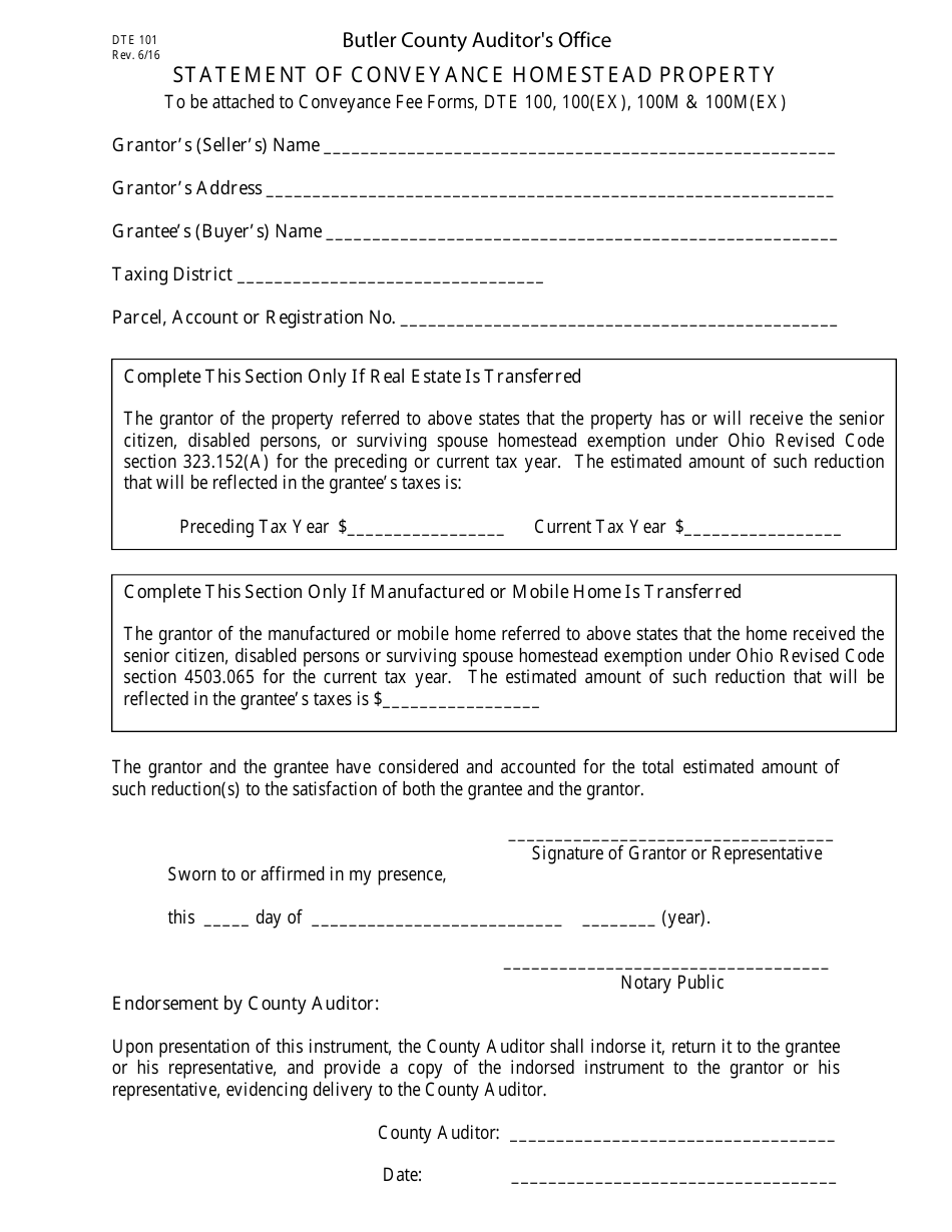 Form DTE101 - Fill Out, Sign Online and Download Fillable PDF, Butler ...