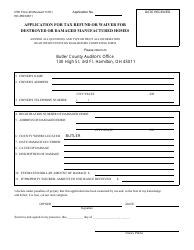 Document preview: DTE Form 49 Application for Tax Refund or Waiver for Destroyed or Damaged Manufactured Homes - Butler County, Ohio