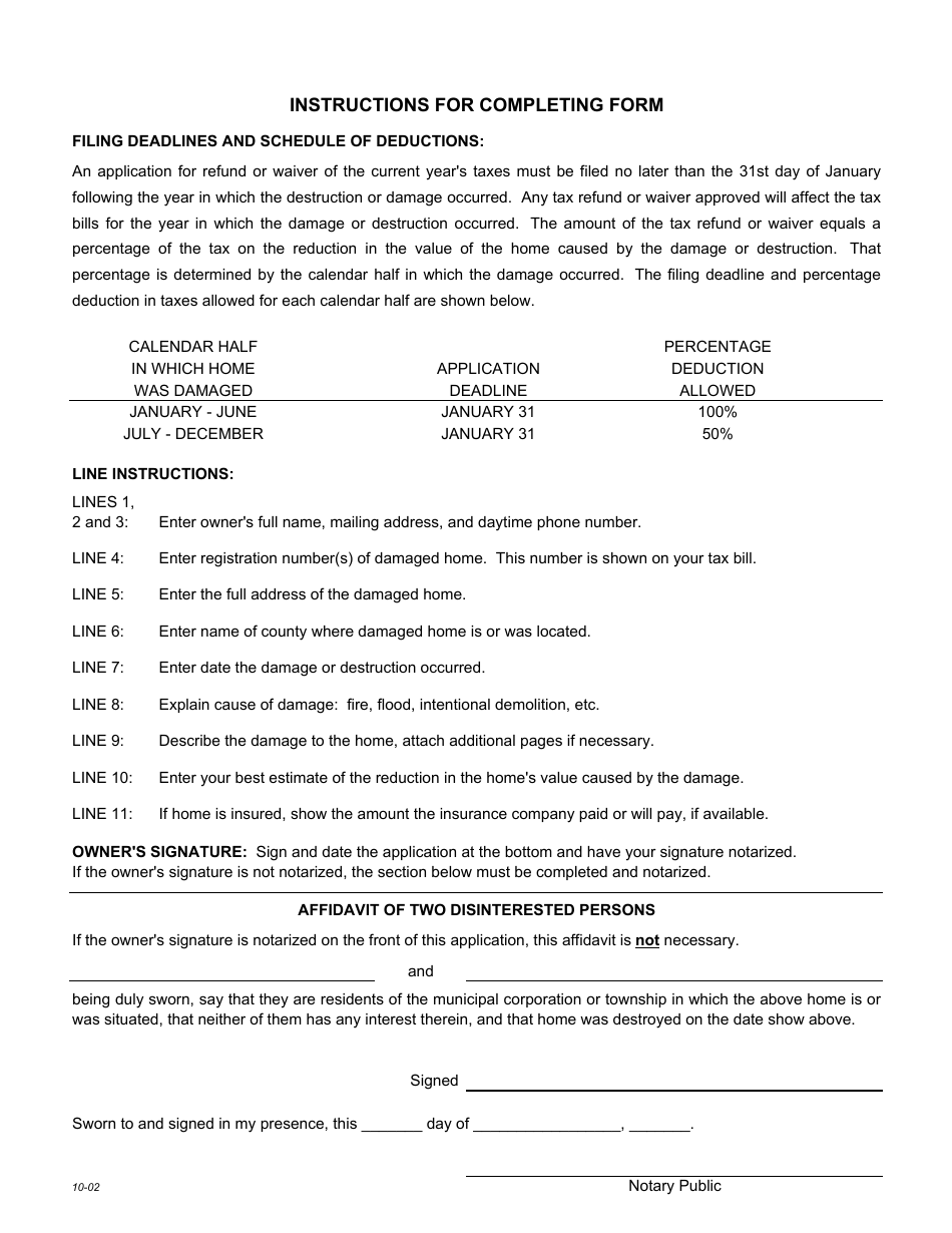 DTE Form 49 Application for Tax Refund or Waiver for Destroyed or Damaged Manufactured Homes - Butler County, Ohio, Page 2