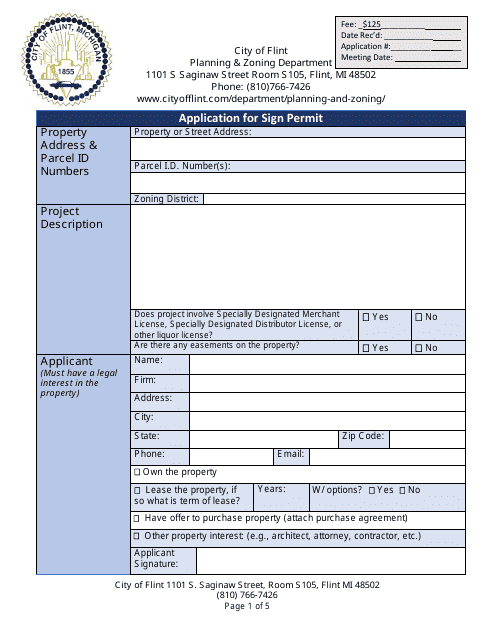 Application for Sign Permit - City of Flint, Michigan Download Pdf