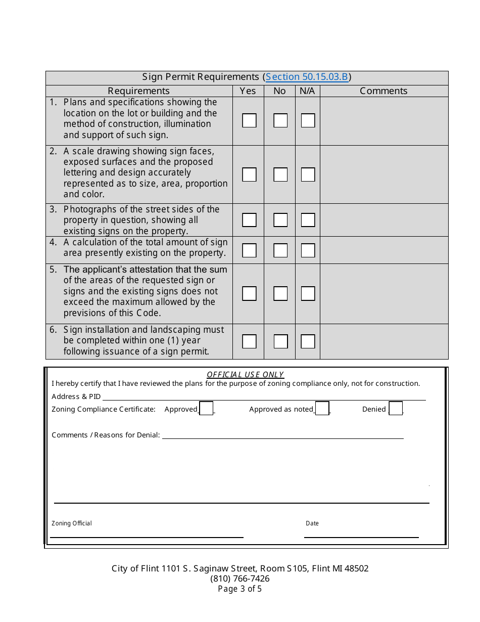 City Of Flint Michigan Application For Sign Permit Fill Out Sign Online And Download Pdf 7958